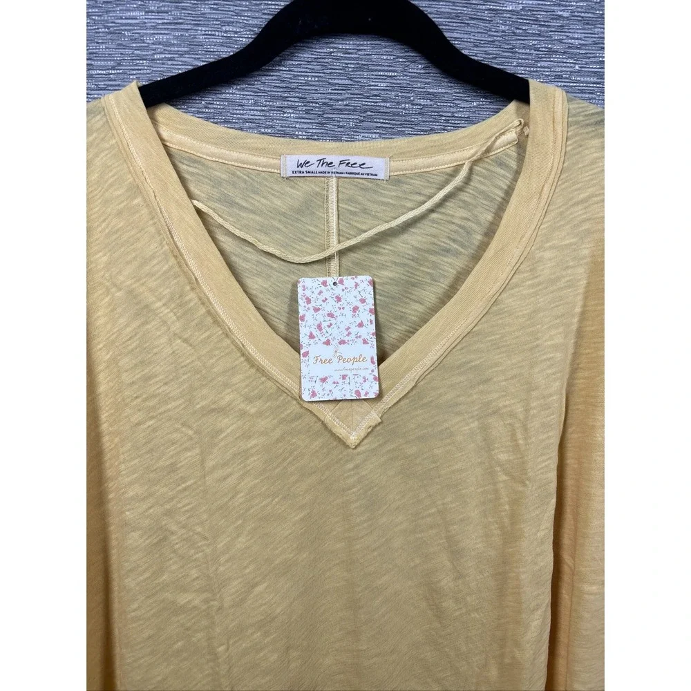 NEW Free People Women's On My Mind V-Neck Long Sleeve Shirt Camel/Yellow Size XS